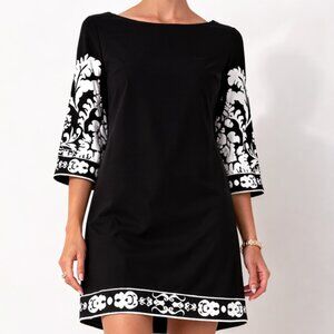 Donna Morgan Black & White Printed Shift Dress | Size 4P